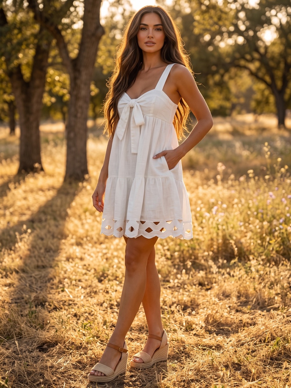 Petal & Pup Aquila White Tie-Front Eyelet Mini Dress